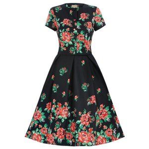 Lindy Bop  Renee Twin Set  Black/Red Rose US size 10
